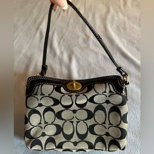 Grey & Black Coach Monogram Mini Pouch Wristlet